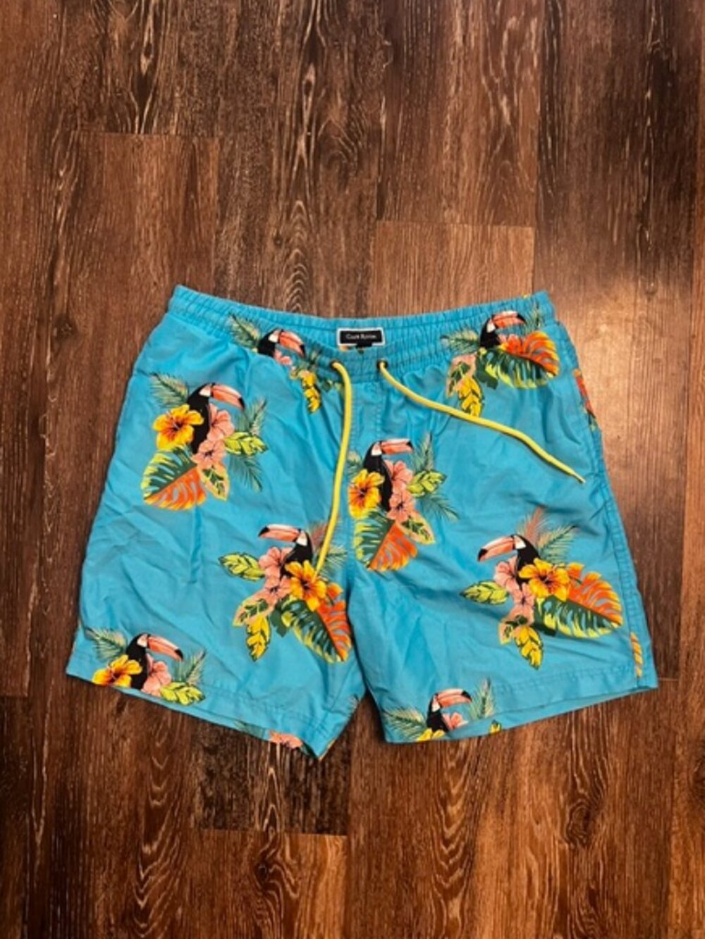 Men's Club Room Swim Shorts, Size L. Blue Floral Pelican, Pockets, Ex Cond!